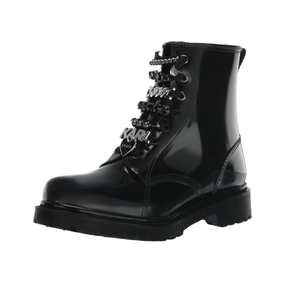 Karl Lagerfeld Topanga black rain boot charm detail shoe size 7 pull on